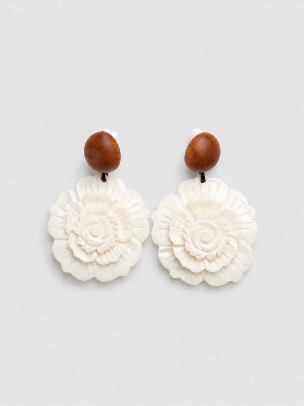Earrings: Natural freshwater shell, Sandalwood